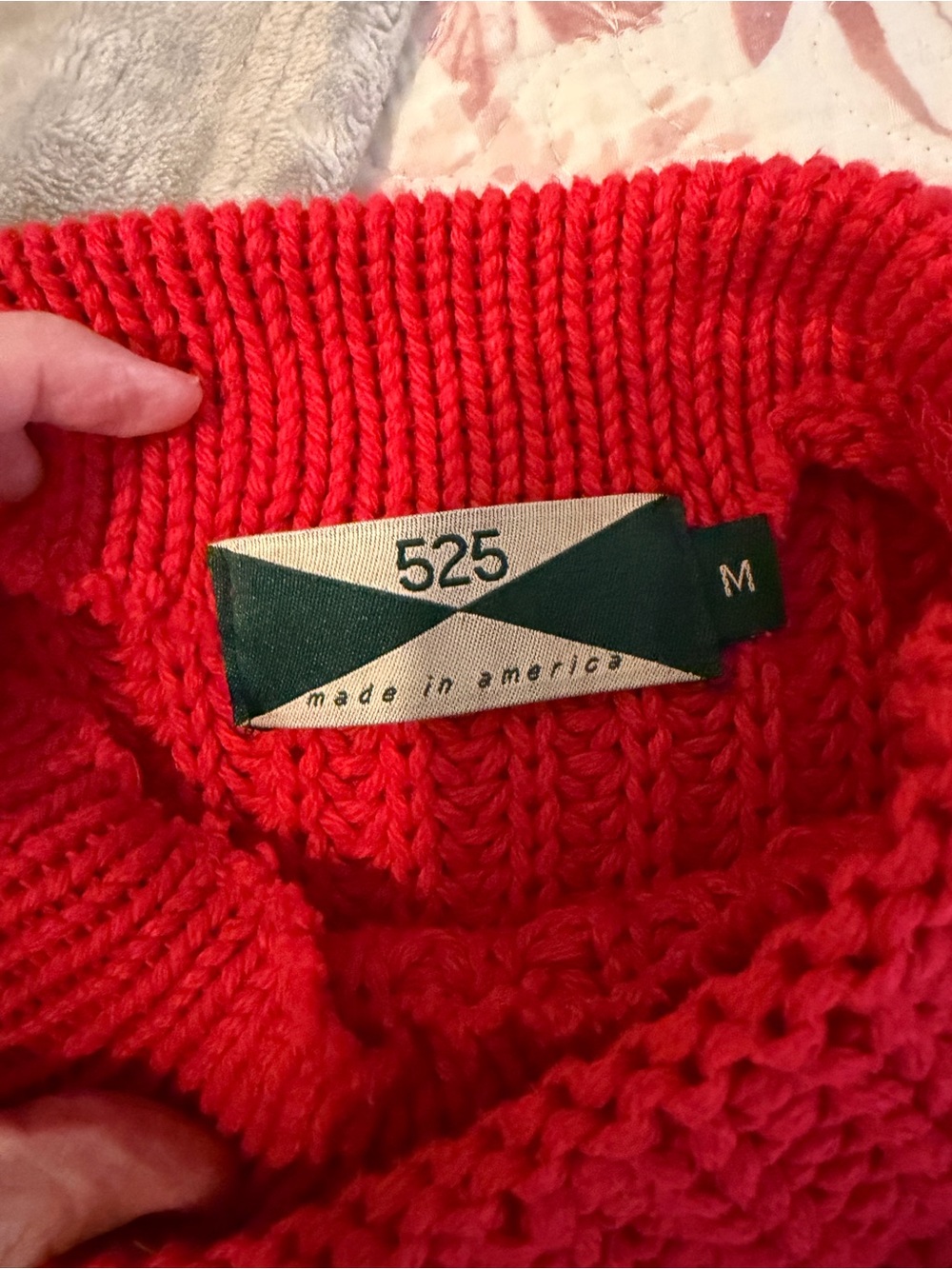525 America Women’s Bright Red Chunky Knit Turtleneck Sweater made in USA.